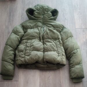 Olive Green Puffer Jacket with Hood